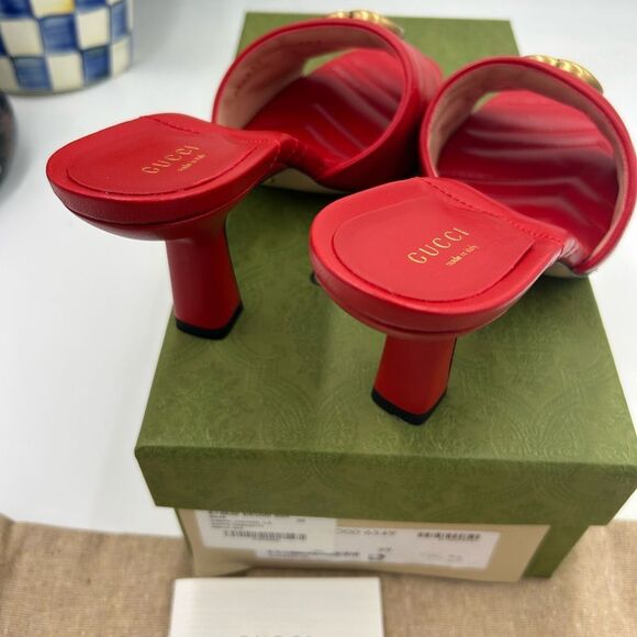 Women's Gucci GG Marmont Leather slide sandals size 39 made in Italy - Picture 5 of 11